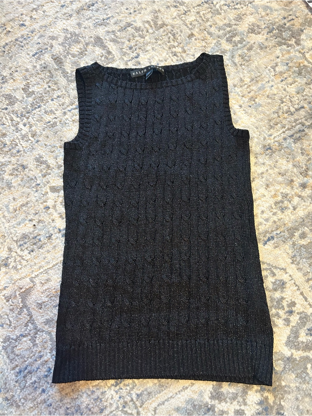 Ralph Lauren Black Label Women’s Xs Extra Small Black Cable Knit Shell Tank